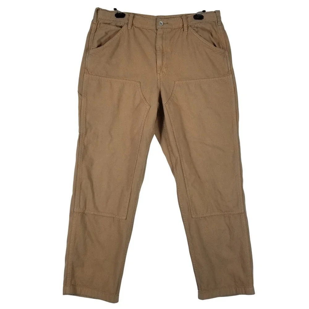 Uniqlo Utility Pants Mens XL Brown Double Knee Carpenter Workwear‎ Canvas